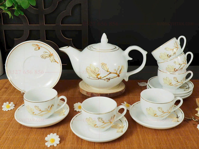 Bộ ấm chén vẽ vàng cao cấp