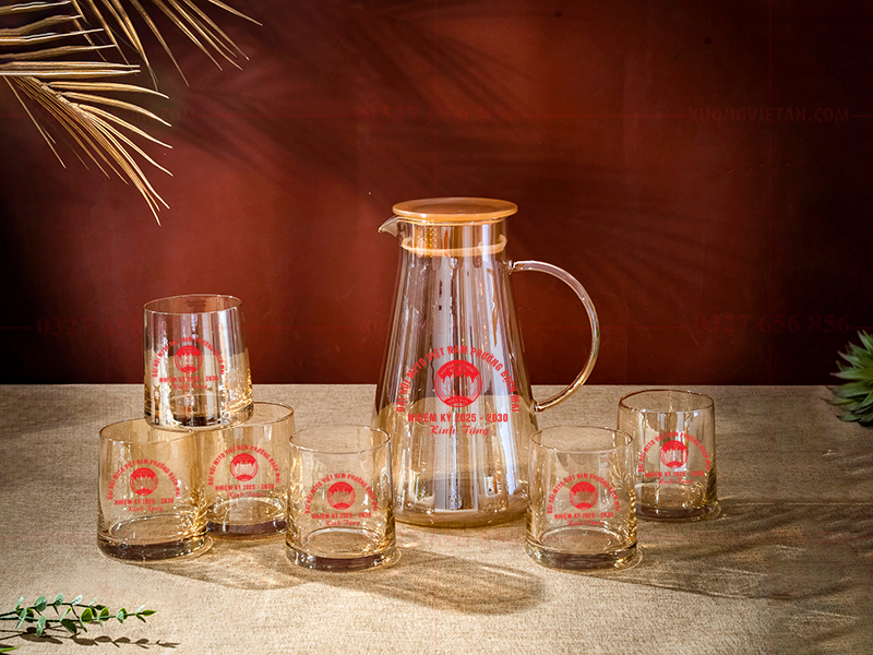 Bộ bình cốc thủy tinh in logo mặt trận tổ quốc