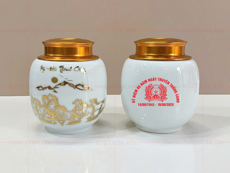 Hũ trà in logo kỷ niệm 80 năm ngày truyền thống CAND