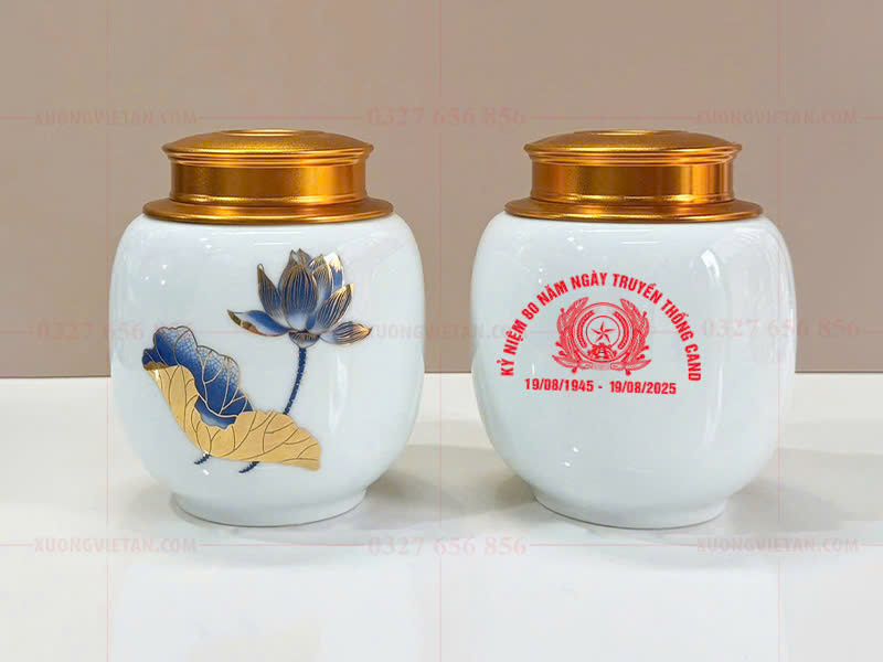 Hũ trà in logo kỷ niệm 80 năm ngày truyền thống CAND