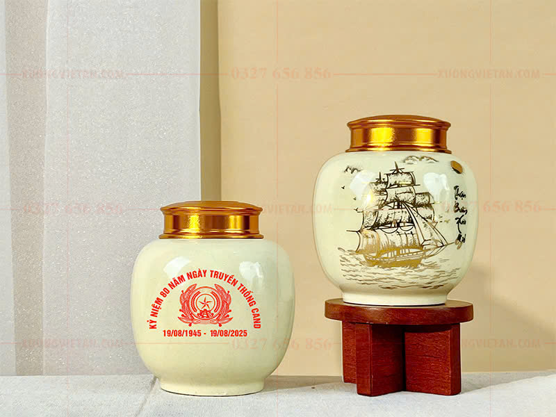 Hũ trà in logo kỷ niệm 80 năm ngày truyền thống CAND
