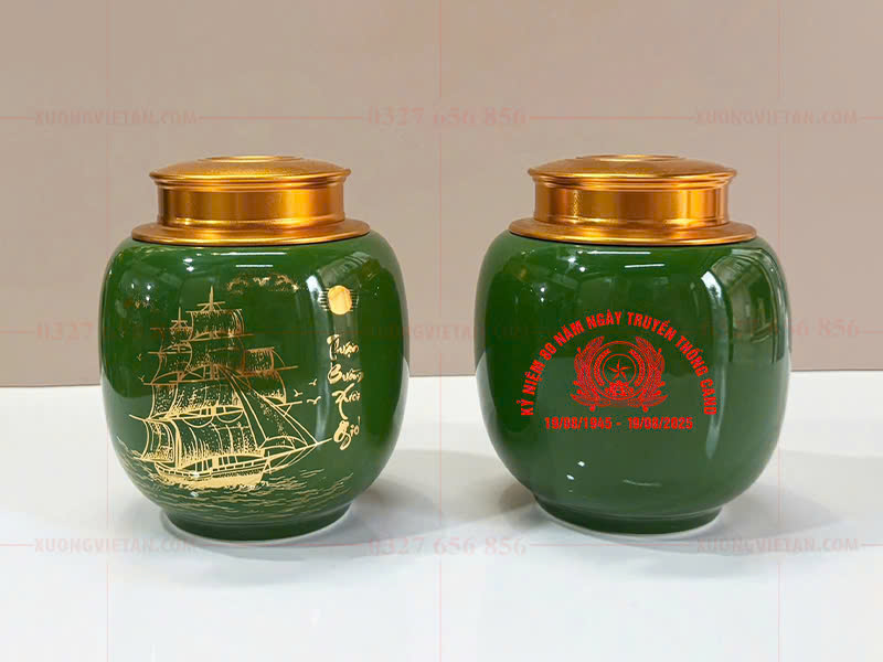 Hũ trà in logo kỷ niệm 80 năm ngày truyền thống CAND