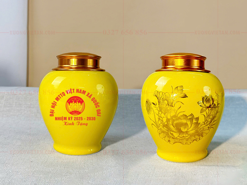 Hũ trà in logo mặt trận tổ quốc
