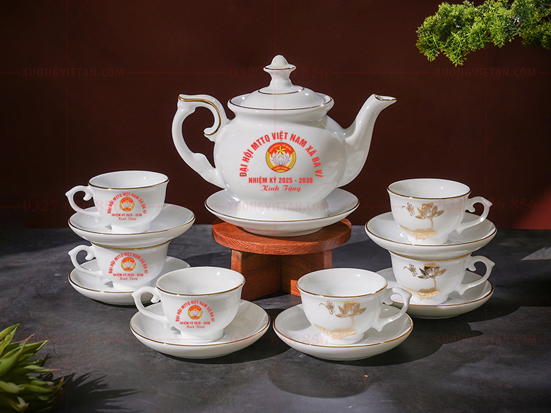 Bộ ấm chén in logo đại hội mặt trận tổ quốc
